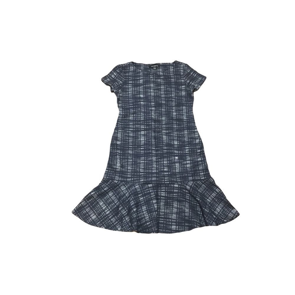 Sharagano Sz6 Navy blue & White plaid stretchy pendulum hem short sleeve Comfy